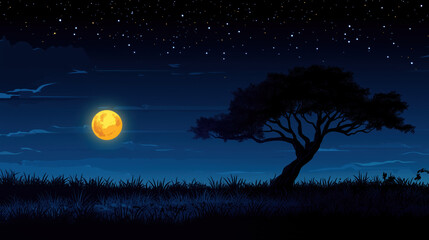 Fototapeta premium Night landscape with a tree and a mysterious atmosphere