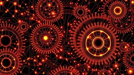Cybernetic Starry Night with Red Gears