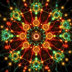 Obraz premium Radiant Starburst Pattern - Neon Cyberpunk Style for Tech Branding