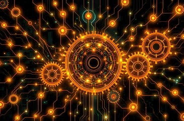 Obraz premium Intricate Cybernetic Gear Design - Mechanical Complexity Illustration