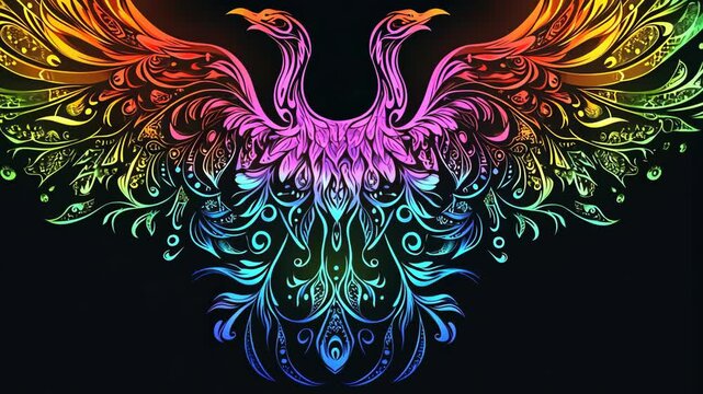 Colorful and intricate phoenix design with vibrant patterns showcasing artistic creativity