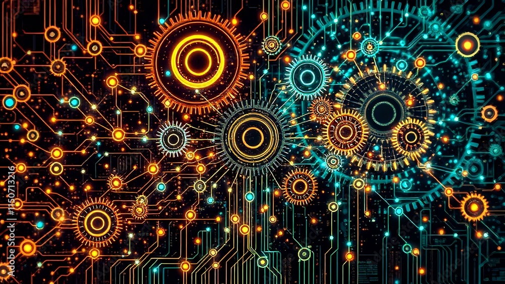 Poster futuristic circuit board digital interface - abstract tech art