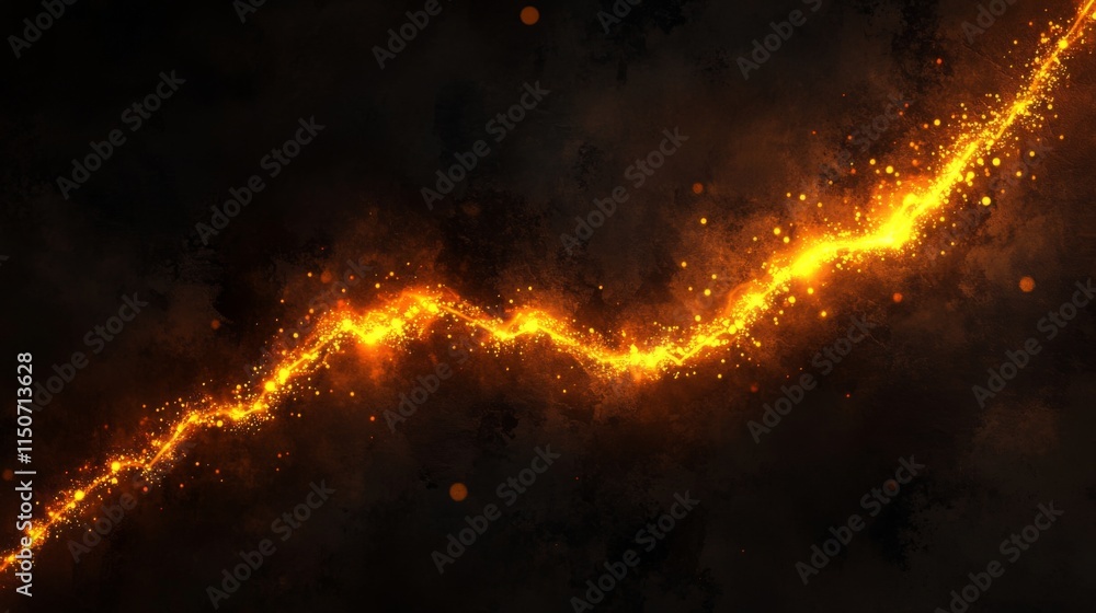 Poster fiery sparkling lightning strike on dark background in high detail