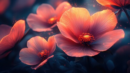 Vibrant Blossoms in Soft Glow with Delicate Petals and Sparkles