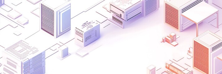 Abstract illustration of a modern digital data center with a futuristic design.