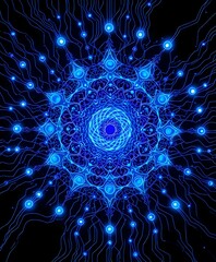 Swirling Nanobot Mandala - Bioluminescent Art Nouveau