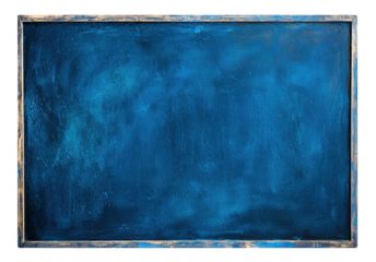 An empty blue chalkboard with a wooden frame, isolated on transparent background. Perfect for educational design themes