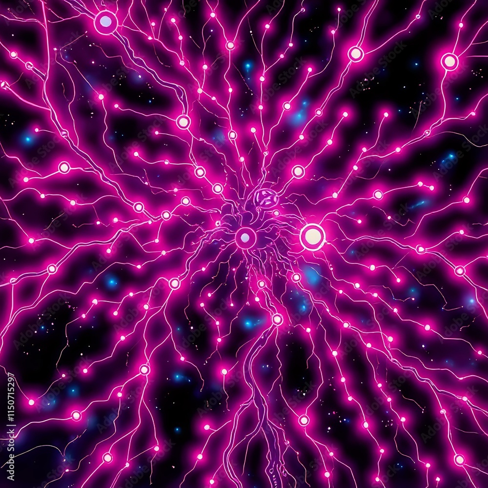 Aufkleber neon cyberpunk neural network art nouveau abstract pattern square