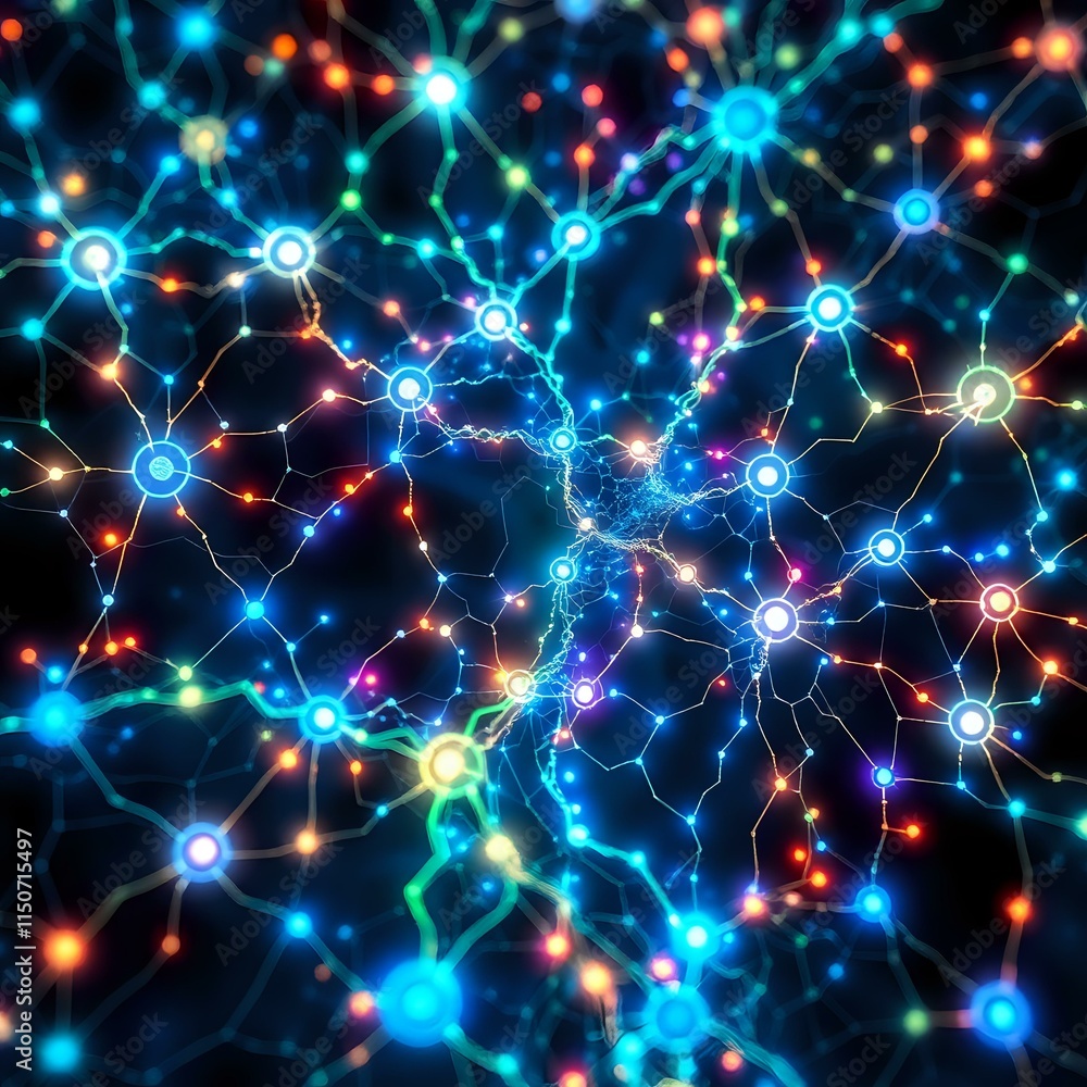 Aufkleber intricate neural network data visualization with bioluminescent colors