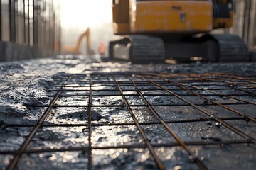 Foundation of a building with re-bars and poured concrete