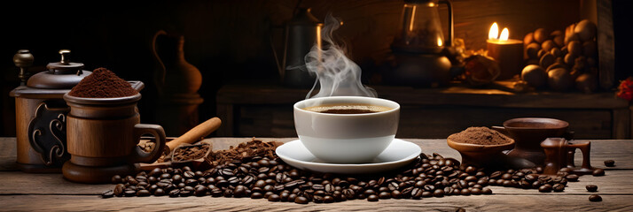 Rustic Elegance & Warm Aroma: Coffee Artistry Captured in a Comforting Photograph