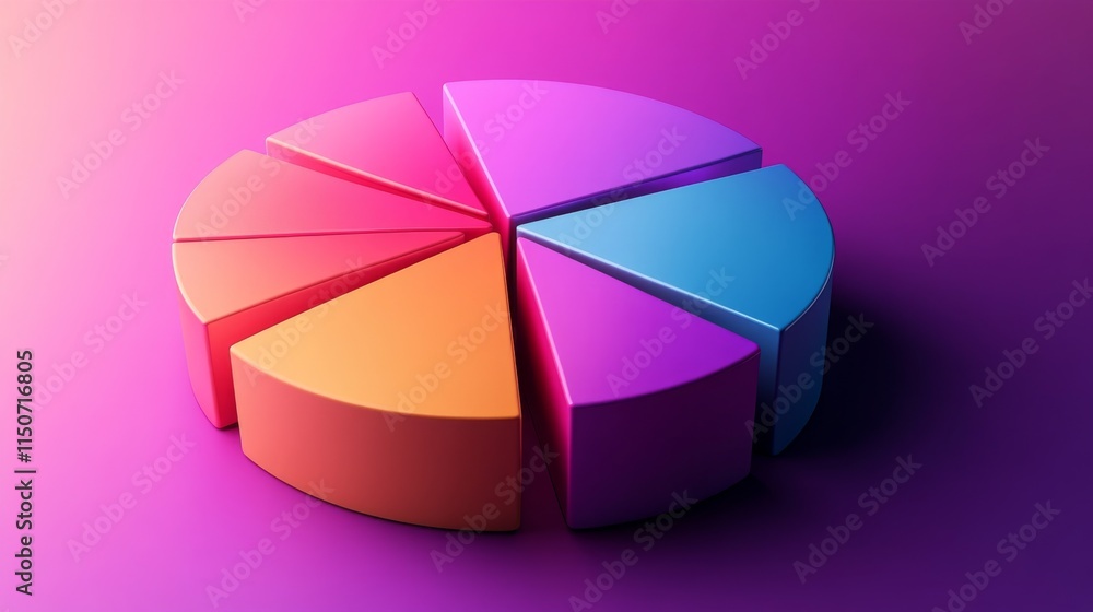 Poster colorful pie chart representation on gradient background