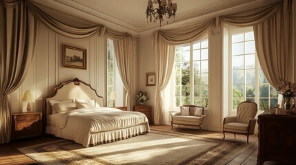 Elegant and Cozy Bedroom with Natural Light and Classic Decor