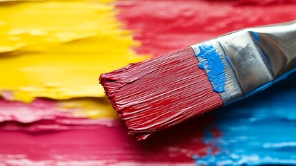 Fototapeta premium Paintbrush Loaded with Red Paint on Colorful Swirls