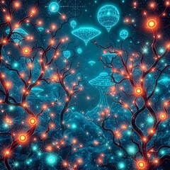 Obraz premium Cosmic Nebula with Luminescent Planets