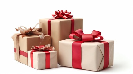 Obraz premium Gift boxes with red ribbons isolated on white