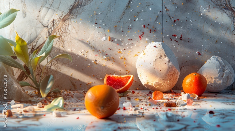 Poster fruits and vegetables exploding in dynamic motion