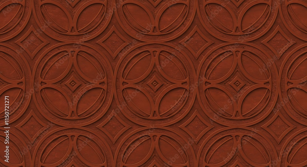 Poster ornate brown reddish-brown textured design with repeating patterns. decorative embossed relief.