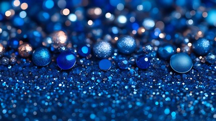 Naklejka premium Blue Glitter Balls Festive Sparkling Background