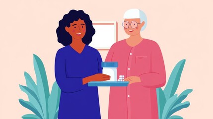 Caregiver helping a loved one organize their daily medication, comprehensive care, structured routines