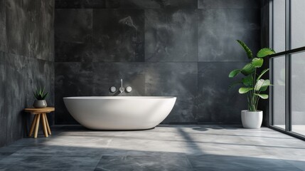 Modern bathroom with a sleek freestanding bathtub