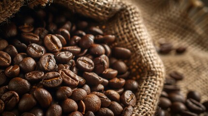 Coffee beans spilling from a burlap sack