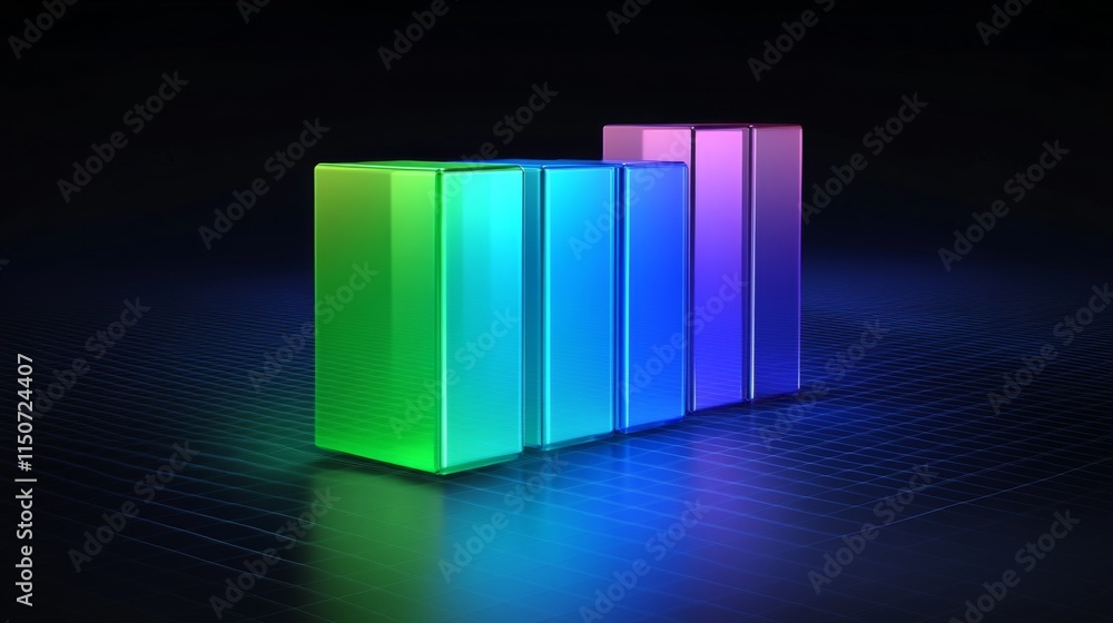 Poster colorful translucent bars with glowing effects on a dark background
