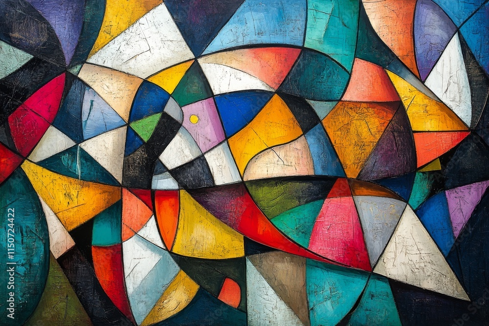 Poster vibrant abstract artwork showcasing colorful geometric shapes and dynamic patterns in a bold design