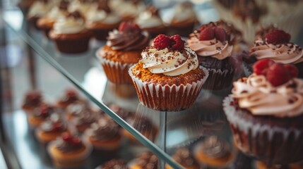 Delicious cupcakes on display in a bakery