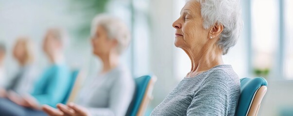 Seniors participating in a chair yoga class, comprehensive care, gentle fitness