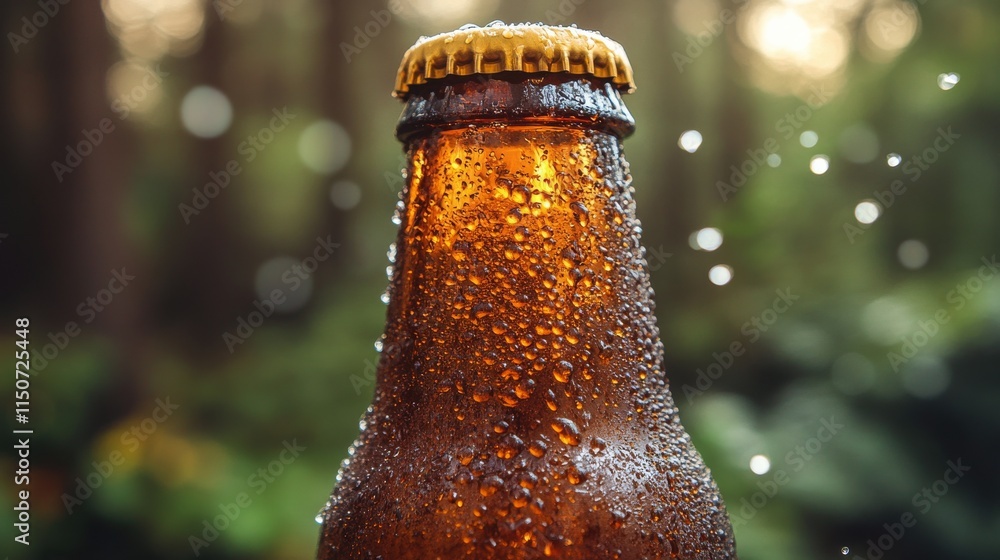 Aufkleber refreshing beverage with droplets and bokeh background in dining setting during evening hours