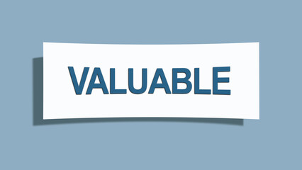 Valuable. A card isolated on blue background.