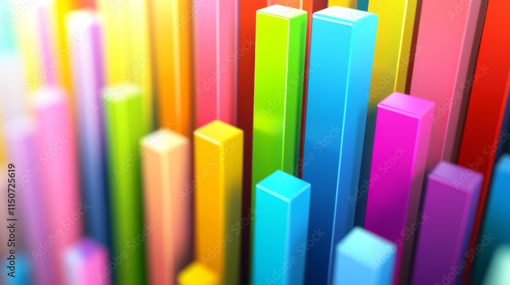 Poster vibrant colorful bar graphs representing data in abstract style
