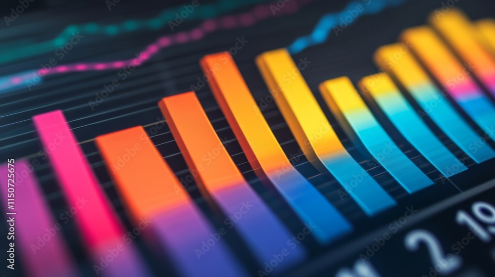 Fototapete colorful abstract bar graph with trend lines for data analysis