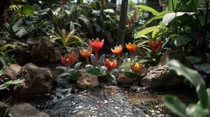 Enchanting garden of delicate glass flowers  a mystical oasis of beauty and wonder
