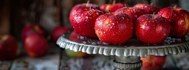 Red apples in a decorative metal basket