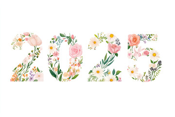 2025 Text Composed of Blooming Spring Flowers