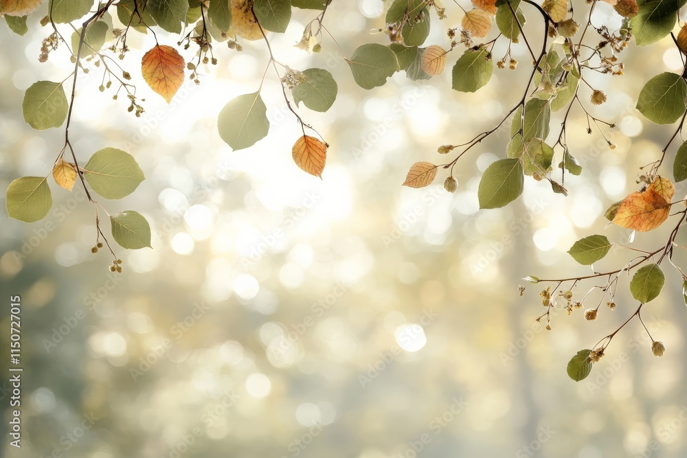 Aufkleber autumn leaves and soft sunlight create a serene atmosphere in a forest setting