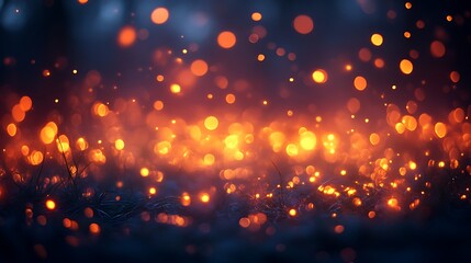 Fototapeta premium Golden Lights Illuminate Dark Grassy Landscape