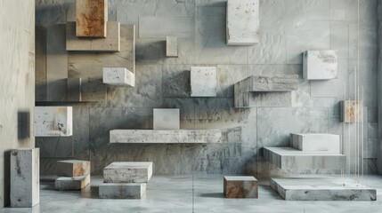 Modern concrete staircase with geometric design