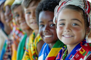 A group of children wearing costumes and smiling for the camera