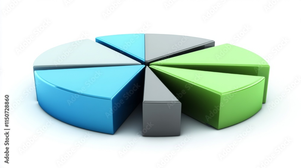 Poster modern 3d pie chart design with colorful segments for data visualization