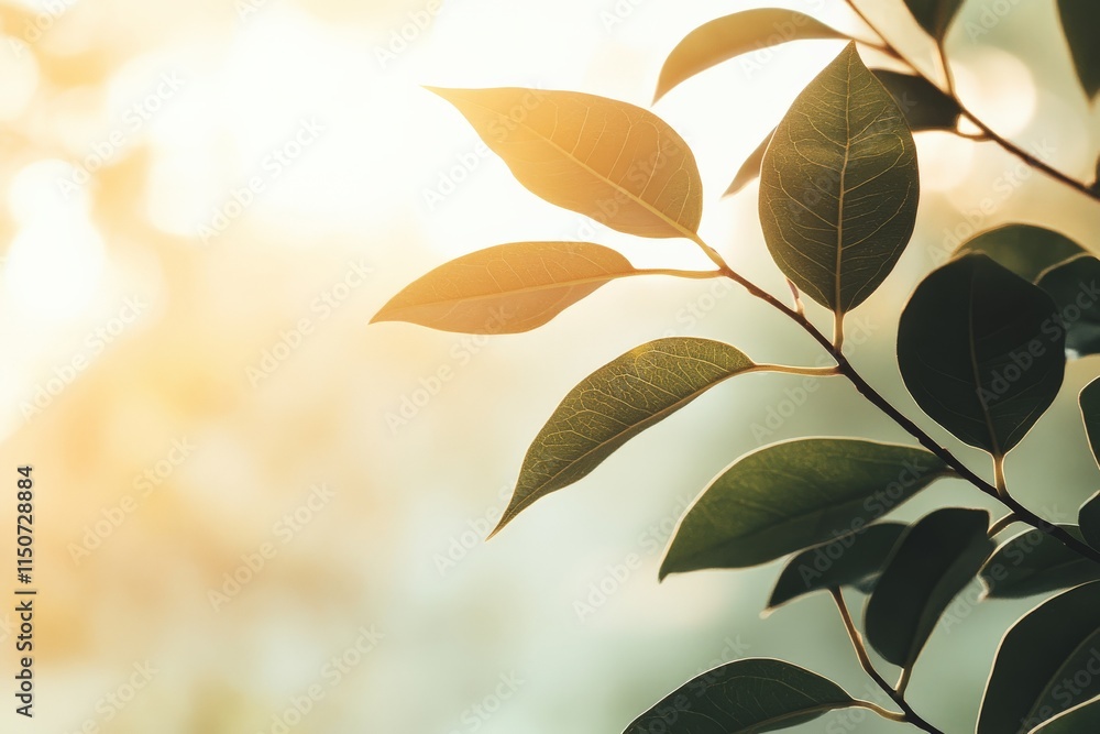 Aufkleber sunlight filtering through green leaves creating a serene atmosphere in a natural setting