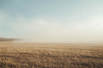 Obraz premium Thunderstorm approaching over expansive prairie fields.