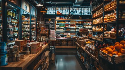 Well-stocked grocery store aisle with vibrant produce