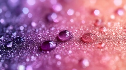 Water Drops on Glittering Pink and Purple Surface