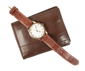 Leather wallet with the watch
