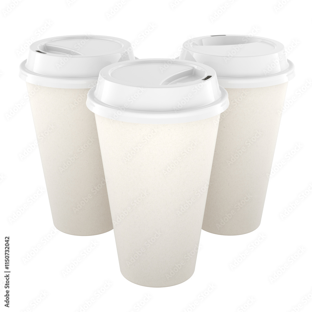 Aufkleber set of disposable cups with lids for takeaway, 3d rendering isolated on transparent background