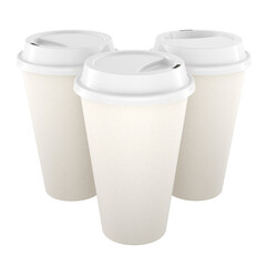 Set of Disposable Cups with lids for takeaway, 3D rendering isolated on transparent background