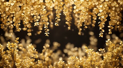 Fototapeta premium Golden leaves adorn a dark background creating a luxurious scene